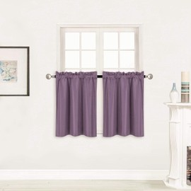 Better Home Style 100% Blackout 2 Tiers Window Treatment Curtain Insulated Drapes Short Panels for Kitchen Bathroom Basement RV Camper or Any Small Window M3024 (Purple, 2 Panels 28" W X 24" L Each)