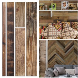 W&S 10Pack Peel and Stick Wood Wall Paneling, Adhesive Shiplap Boards for Wall, Vintage Farmhouse Rustic Natural Wooden Panel for Living Room Bedroom RV Interior Accent (11.14Sqft)