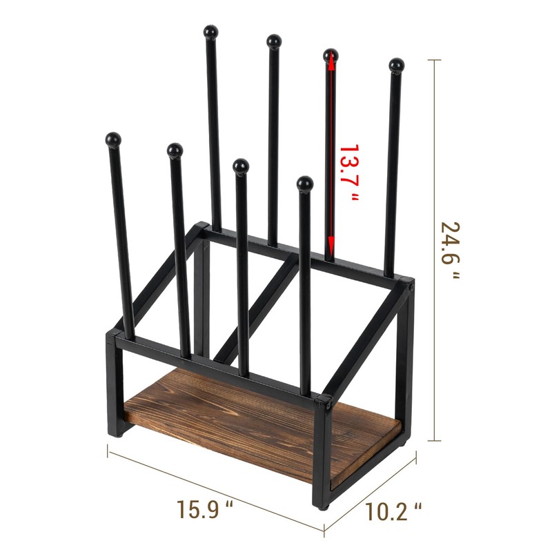 MyGift Industrial Metal & Burnt Wood 4-Pair Boot Rack with