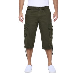 X RAY Men's Belted Long Cargo Shorts for Men, Below Knee Length Mens Cargo Shorts, 3/4 Pants (Big and Tall Shorts for Men) Olive 42