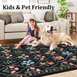 LIVEBOX Black Carpet Runners for Hallway 6ft, Washable Non-Slip Bathroom Rug Runner, Ultra-Thin Stain Resistant Boho Runner Rug for Entryway, Dark Floral Rug for Bedroom(2 x 6ft,Black/Multi)