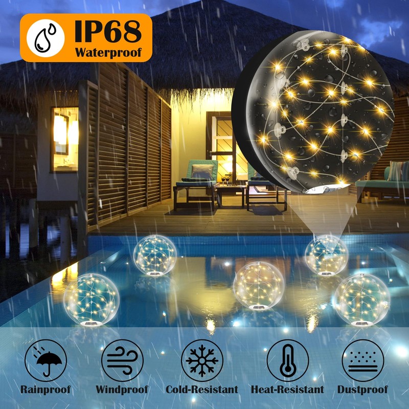 afzdby Floating Pool Lights Solar Powered,14 Inch 3000K Warm White