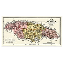 Map of the Island of Jamaica Prepared for the Jamaica Handbook - Mapa de la Isla de Jamaica by Stanford's Geographical Establishment circa 1893 - measures 24 inches x 48 inches (610 mm x 1219 mm)