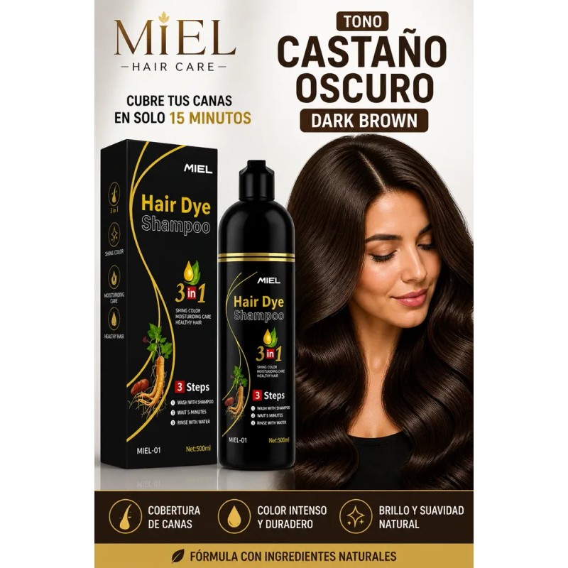 Miel® Shampoo Con Tinte Cubre Canas Natural Jengibre 500ml