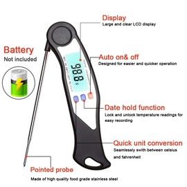 BEFORE Digital Meat Thermometer- Instant Read Food Thermometer for Cooking, Collapsible Probe with Backlight Waterproof Food Thermometer,for Turkey Grill BBQ Candy.Meat.Steak, Black
