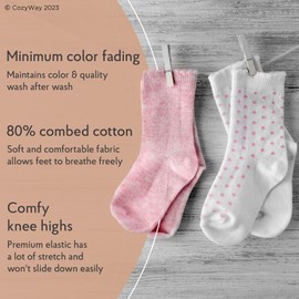 CozyWay Knee High Socks Newborn Infants Toddlers Girls 5 Pack Tube Ruffled Uniform Long Stockings