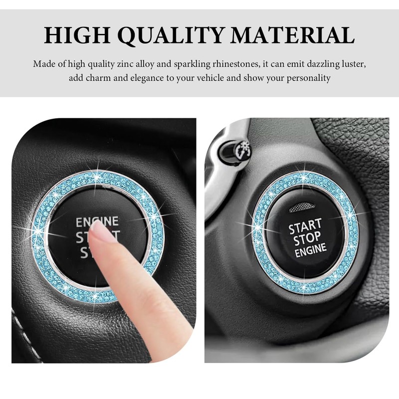 FSTURIOS Bling Crystal Double Rhinestone Car Engine Start Ring Decals,