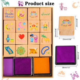 HOWAF Ramadan Eid Stamps Crafts Eid Party Favour,16 Wooden Stamps Ink Pads Set Eid Card DIY Painting Scrapbooking Islamic Craft Gifts Activities Ramadan Mubarak Party Bag Fillers Decoration Supplies