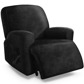 molasofa Recliner Chair Covers Large Size Oversized - 4 Pieces Leather Like Extra Large Recliner Chair Covers Stretch Recliner Slipcover for Lazy Boy Wide Recliner Chair Washable (Black)