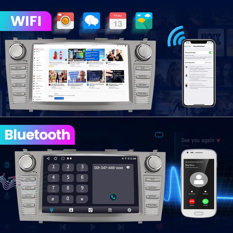 Car Radio Andriod 13 Compatible for Toyota Camry 2007-2011, 9