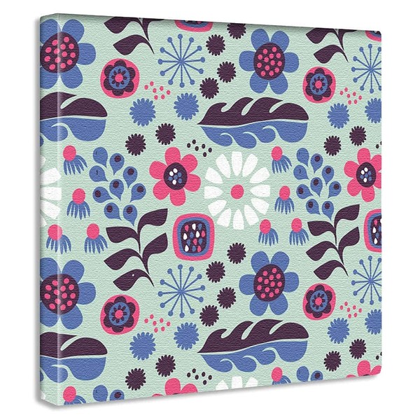 Nordic Flower Art Panel 22.4 x 22.4 inches (57 x 57 cm), Large Size, Made in Japan, Poster, Stylish, Interior, Renewal, Living Room, Interior, Plant, Blue, Pop, Fabric Panel kpr-0011-blu-L