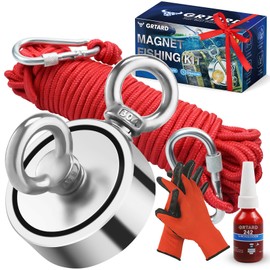 Grtard 1000 LBS Magnet Fishing Kit for Men's Gifts, Double Sided Neodymium Fishing Magnets with Case, 20m (65 Ft) Durable Rope, Protective Gloves, Gifts for Men, Dad, Husband