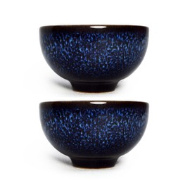 Liang baobao Small Porcelain Cup 3oz,Ceramic Gongfu Tea Cup Set of 2, Chinese Kiln Change Starry Blue Glaze Cups