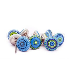 KNOBSWORLD 10 x Mix Vintage Look Flower Ceramic Knobs Door Handle Cabinet Drawer Cupboard Pull Xfer (Blue xfer)