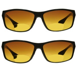 proSPORT Bifocal Reading Sunglasses Reader Black 2 Pairs HD Amber Anti Reflective Men Women R