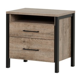 South Shore Munich 2-Drawer Nightstand, Weathered Oak and Matte Black with Metal Handles