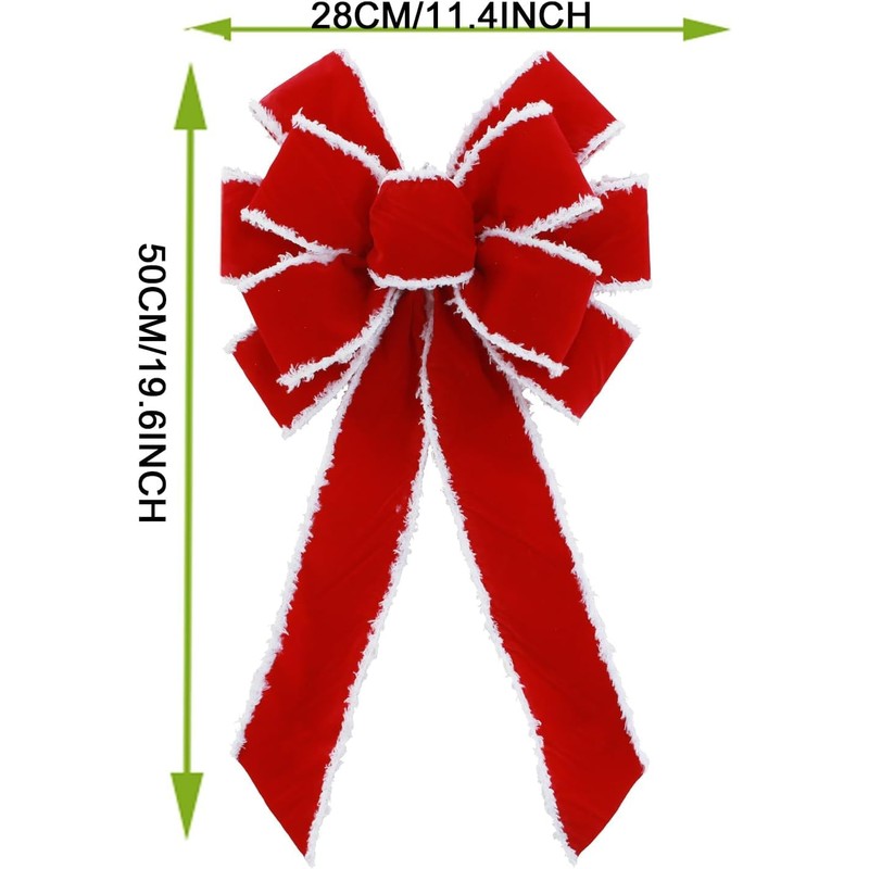 2 Pack Large Red Christmas Bows Outdoor Decorations,11”x 20” Velvet