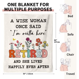 Retirement Gifts for Women, 50"x60" Premium Flannel Blanket with 'I'm Outta Here' Slogan | Soft Machine-Washable Throw Happy Retirement Gifts Idea for Teachers, Friends, Colleagues & Retirees