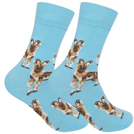 FUNATIC African Wild Dog Socks for Men Women | Wildlife Gift Idea with Canine Theme | Zoo Animal Design Accessory | Adventure Item Party Supplies Apparel Present | Unique Safari Related Accessories
