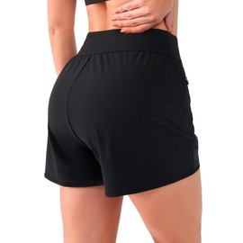 Charmo Swimming Shorts Women's Swimming Shorts High Waist Swimming Trunks Women Summer Bikini Shorts Short Board Shorts with Inner Slip Pockets, Black (black-a), M