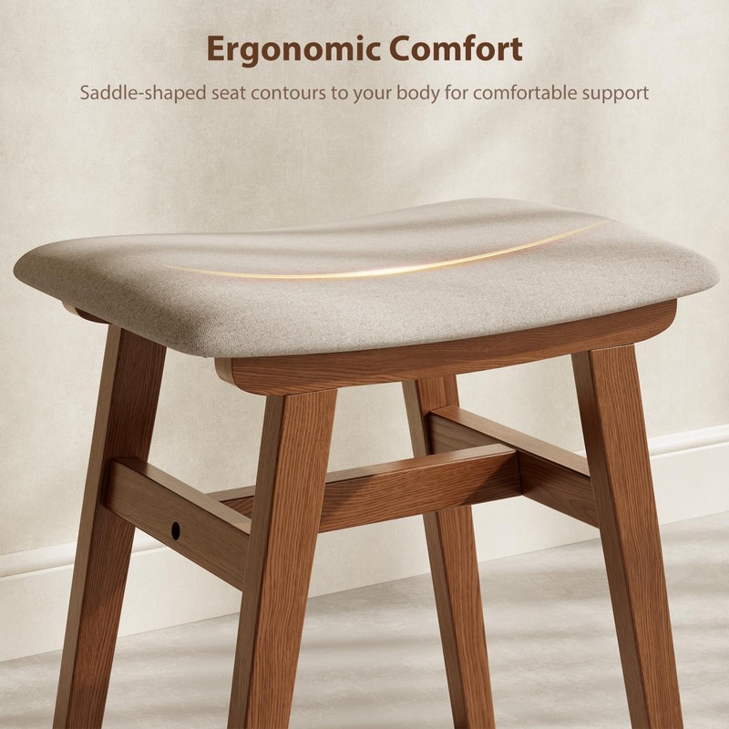 Muwuele Solid Wood Vanity Stool, Compact Makeup Chair with Saddle