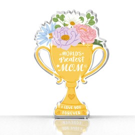 Unique Mother's Day Mom Gifts Christmas Thanksgiving Retirement Birthday Appreciation Thank You Gifts for Women Moms Mother Mommy Mum Trophy Floral Acrylic Sign Shelf Desk Home Decor