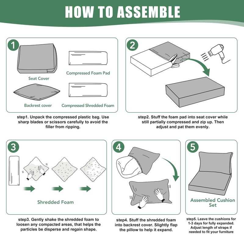 Summsun Patio Furniture Cushions Replacement, Outdoor Deep Seat Couch Cushion