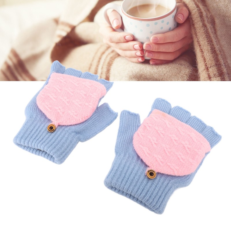 1 Pair Winter Knitted Fingerless Gloves Double Sided Heating USB