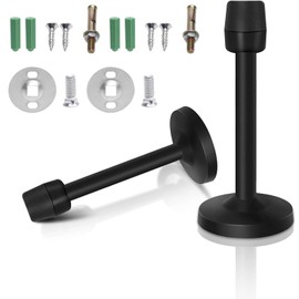 2PCS Black Door Stop, Door Stop Black, Stainless Steel Rubber Door Stoppers for Skirtings, Screw Mounted Hydraulic Doorstops, Sound Dampening Bumper Door Stoppers for Walls