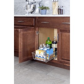 ClosetMaid 11 in. Pull Out Cabinet Organizer, Heavy Duty, Slide Out Pantry Shelves Drawers for Kitchen, Bathroom, Nickel