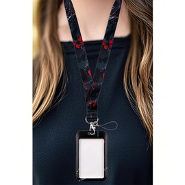 Black Red Lanyard with ID Holder Cool Lanyard for Keys Vertical ID Card Protector Case for Women Men Butterfly Emergence