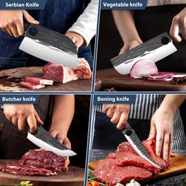 TIVOLI Professional Butcher Knife Set for Meat Processing, 7Pcs High Carbon Steel Hand Forged BBQ Knife Sets, Serbian Chef Knife Set with Ergonomic Handle for Kitchen Outdoor Cooking Christmas Gifts