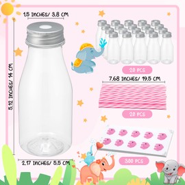 Yungyan 20 Pcs Plastic Pink Elephant Milk Bottles for Girl Baby Shower Decorations with Straws and Lids Small Clear 8 oz Milk Jar with Lids Mini Juice Bottles for Theme Birthday Party Baby Shower