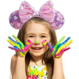 Exquisite Big Ears Headbands With Bow & Shiny Sequins, for Valentine’s Day Costume Cosplay Glitter Party, for Kids & Adult, Pink