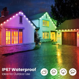 HEDCINLT Permanent Outdoor Eaves Lights, IP67 Waterproof Smart LED Light with App Control Remote, RGB String Lights for Christmas Holiday DIY House, Roof, Garden Decor Lighting - 50FT