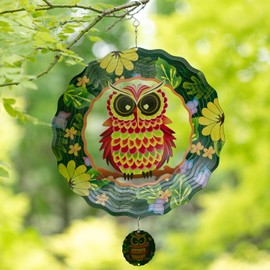 Owl Wind Spinner Sculpture Clearance for Outdoor,12 inch Hanging Owl Wind Sculpture,3D Stainless Steel Owl Wind Spinners Art Ornaments for Indoor Outdoor Garden Yard Balcony Decor