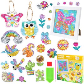 SelfTek 5D Diamond Painting Children's Set, Includes 25 Stickers, 2 Pieces Key Chains, 1 Piece 5D Diamond Painting Pictures, Ideal for Children's Gifts
