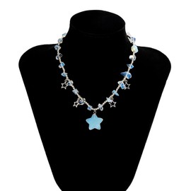 Fuqimanman2020 Y2K Star Necklace Colorful Irregular Healing Crystal Stone Choker Statement Star Charms Pendant Necklace Choker for Women Summer Jewelry Gift-white