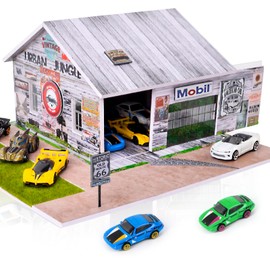 1/64 Diorama,Display Case for Hot Wheels Garage with LED,Storage Case Compatible with Hot Wheels&Matchbox Cars,1/64 Scale Diecast Car Display, Warehouse Scene (NO Cars)