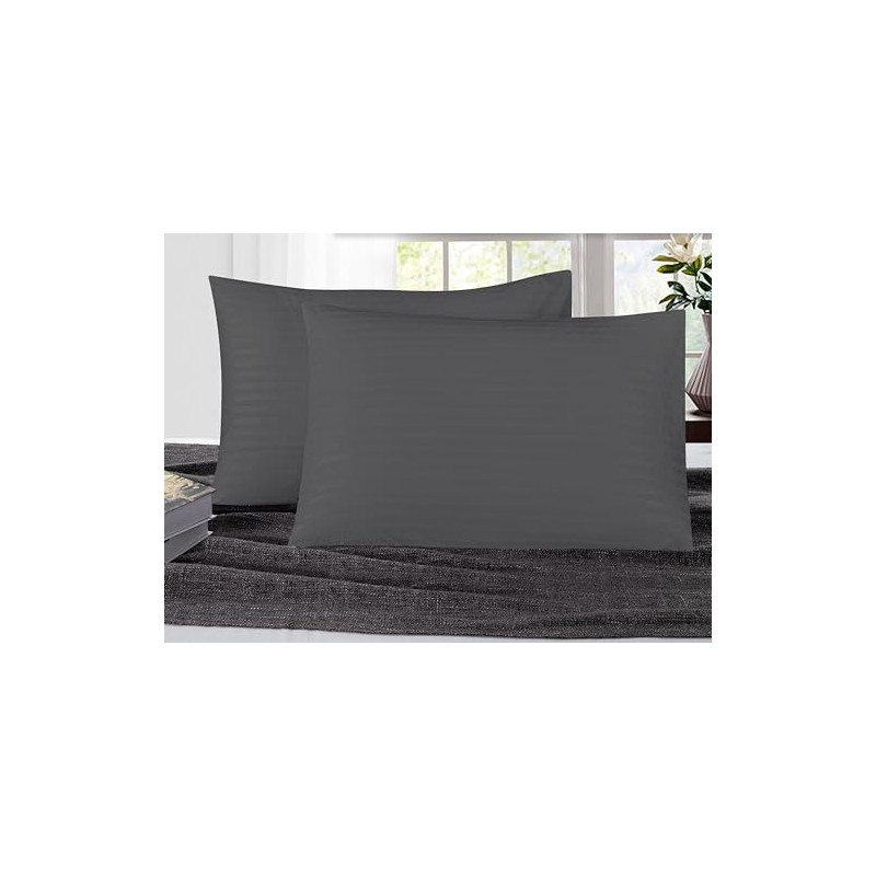 K&A® Satin Stripe Pillow Protectors Pack of 4 Zippered Grey