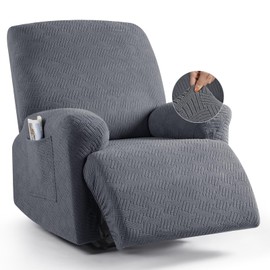 KinCam Recliner Covers, Stretch Reclining Chair Covers, Recliner Sofa Slipcovers Stripe Jacquard Recliner Couch Covers Furniture Protector Covers for Pet Kid (1 Seater, Deep Gray)