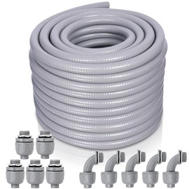 Feotech Liquid-Tight Conduit and Connector Kit - 1/2 Inch 75 FT Non Metallic Liquid Tight Electrical Conduit with 5 Straight and 5 Angle Fittings