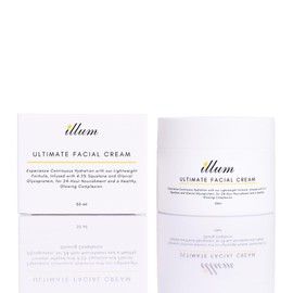 Illum Ultimate Facial Cream with 4.5% Squalane & Glycoproteins, Lightweight Moisturiser, 50ml and 15ml, All Skin Types, Sustainable Formula