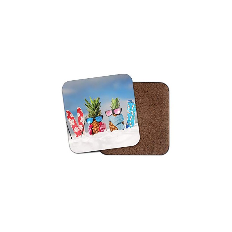 1 x Skiing Pineapple Couple Coaster - Snowboarding Joke Funny