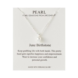Philip Jones Sterling Silver June (Pearl) Birthstone Necklace Created with Gemstones from Zircondia®