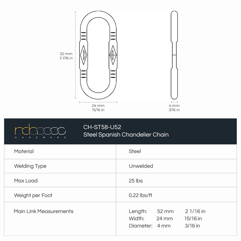 RCH Hardware CH-S58-40-AC Steel Chandelier Chain 7 Gauge, Antique Copper