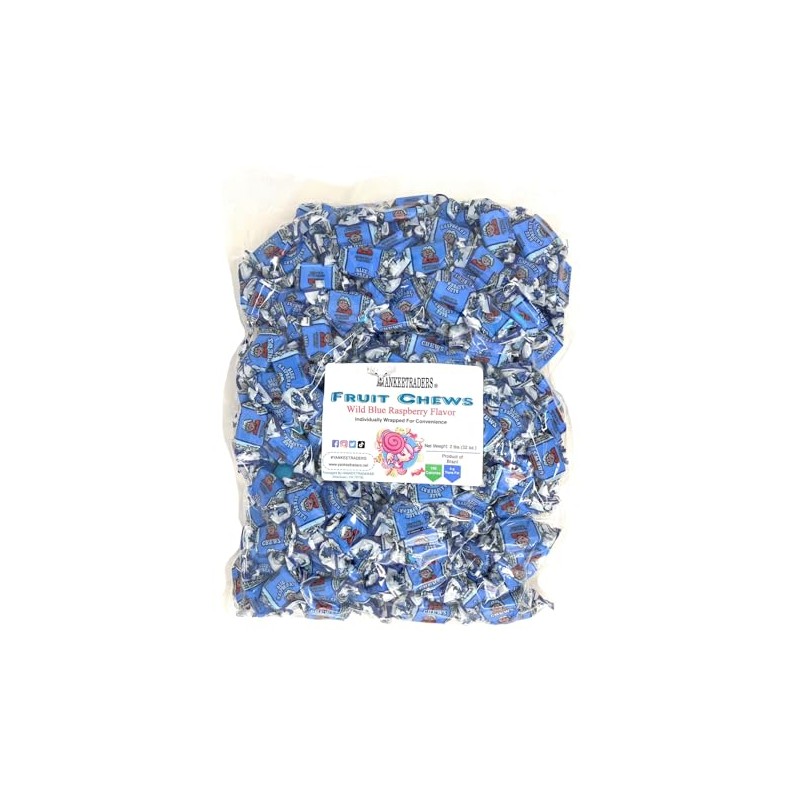 Wild Blue Raspberry Flavored Fruit Chews, 2 Pounds Bulk