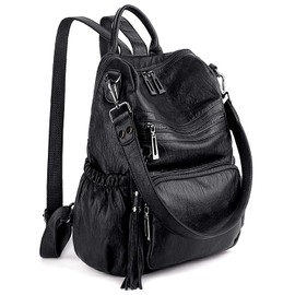UTO Women Backpack Purse Leather Vegan Ladies Fashion Designer Rucksack Convertible Travel Shoulder Bag with Tassel Black
