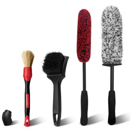 FAMKIT Car Wheel Brush Kit, 6 Pcs Car Wash Detailing Brush Set Easy Reach Wheel and Rim Brush Supplies Kit for Car Motorcycle Tyre Rim Fenders Exhaust Tips Cleaning