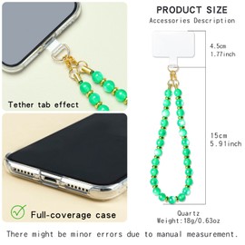 Soeoy Handmade Natural Gemstone Stone Beaded Phone Wrist Strap, Cat Eyes Phone Charm Chain String Lanyard Keychain, Detachable Cellphone Bracelet Strap with Tether Tab (Green)